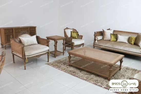 مبل کلاسیک کاجی با مبل تک نفره پرنس خرید مبل باروس 10183 (1)