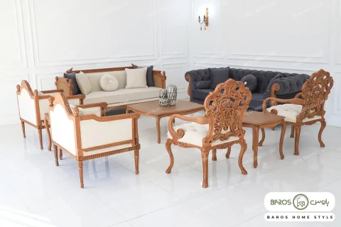 مبل کلاسیک ۱۰ نفره کاجی و چستر نیکا و کینگ خرید باروس (1)