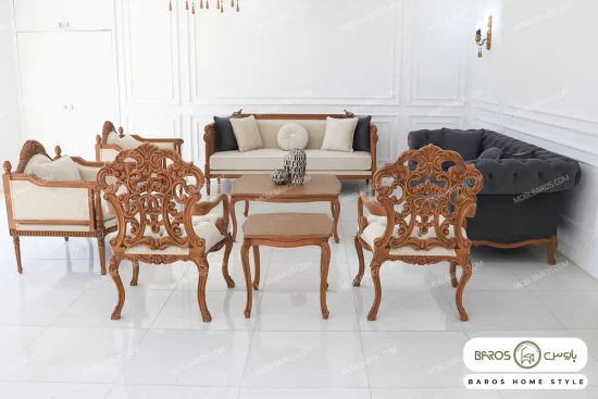 مبل کلاسیک ۱۰ نفره کاجی و چستر نیکا و کینگ خرید باروس (3)