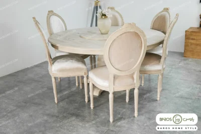 میز ناهار خوری دکورا با صندلی کاجی بدون دسته