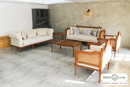 ست مبلمان جذاب و جدید کاجی چستر خرید مبل باروس 49593 (3)