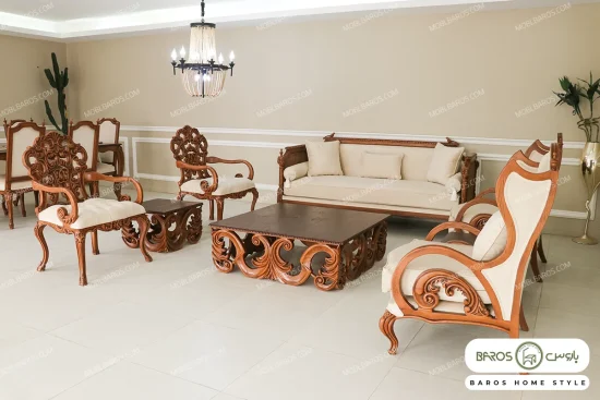 مبل نئوکلاسیک ۷ نفره کاجی کویین کینگ خرید مبل باروس ۴۹۴۹۳ (2)