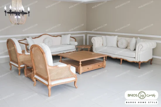 مبل کلاسیک و راحتی ۸ نفره گندم و جورجیا چستر شیاره و روما کد 2 خرید مبل باروس 49493 (1)