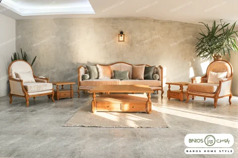 مبل ۸ نفره کلاسیک گندم چستر نیکا و روما خرید مبل باروس 4949 (4)