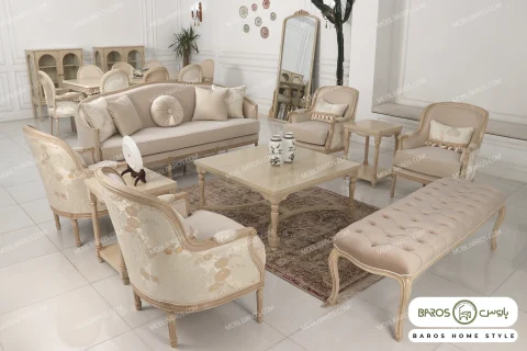 مبل کلاسیک چوبی ۷ نفره مرجان آناشید خرید مبل باروس ۴۹۵۹۴۳ (1)