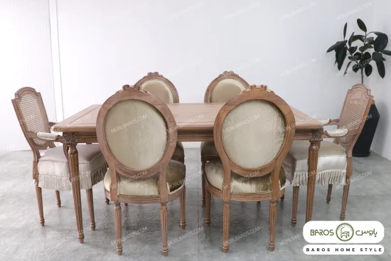 میز ناهار خوری چوبی کلاسیک کاجی کد ۱۸ خرید مبل باروس ۵۵۹۳۹ (2)
