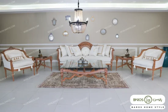 نیم ست مبلمان کلاسیک کاجی خرید مبل باروس 49569 (2)