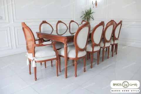 میز ناهار خوری چوبی کلاسیک کاجی کد 19 خرید مبل باروس 59593 (1)