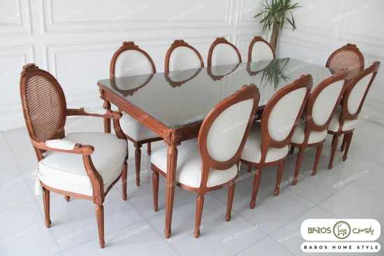 میز ناهار خوری چوبی کلاسیک کاجی کد 19 خرید مبل باروس 59593 (2)