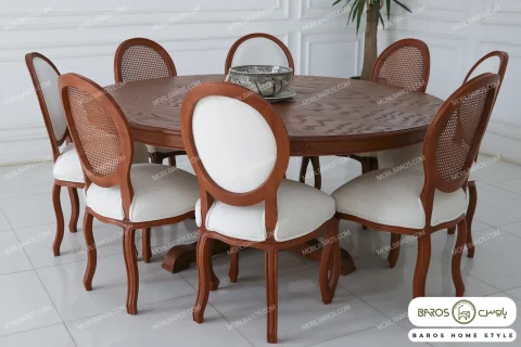 میز ناهار خوری گرد مدیسا با صندلی راشل پایه آهویی خرید مبل باروس 5993 (1)