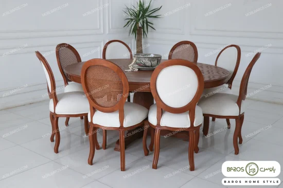 میز ناهار خوری گرد مدیسا با صندلی راشل پایه آهویی خرید مبل باروس 5993 (2)