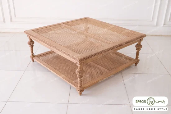 میز جلو مبلی مربع و حصیری کاجی باروس