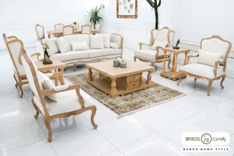 سرویس مبلمان آماده تحویل روتی مبل ۷ نفره + ناهار خوری ۶ نفره + جلومبلی عسلی باروس (1)