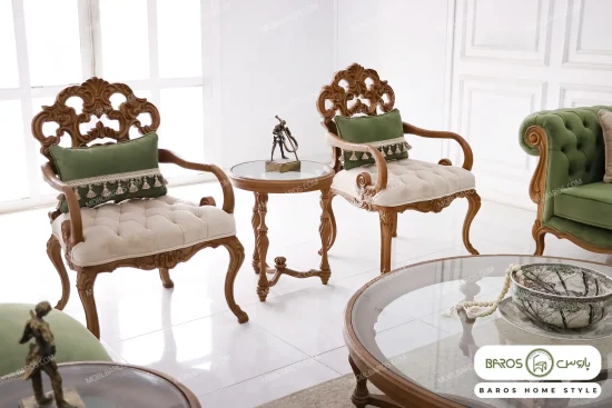 مبل کلاسیک ۱۰ نفره کاجی و چستر نیکا و کینگ کد ۲ باروس (9)