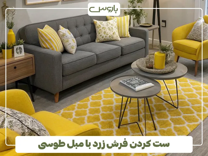 ست کردن فرش زرد با مبل طوسی