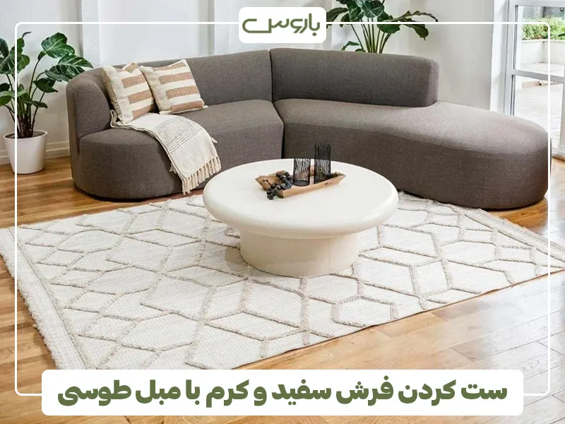 ست کردن فرش سفید و کرم با مبل طوسی