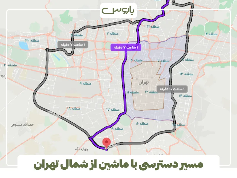 مسیر دسترسی با ماشین از شمال تهران