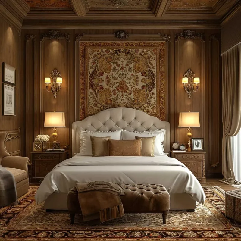 طراحی دیوار پشت تخت خواب با پارچه 