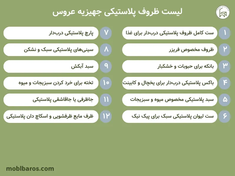 لیست ظروف پلاستیکی جهیزیه عروس