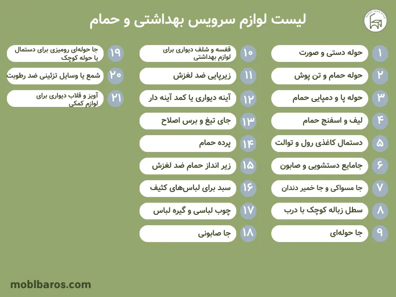لیست لوازم سرویس بهداشتی و حمام