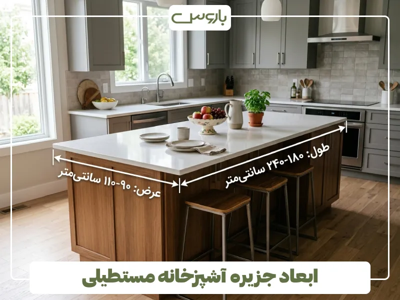 ابعاد جزیره آشپزخانه مستطیلی