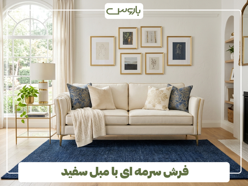 فرش سرمه ای با مبل سفید