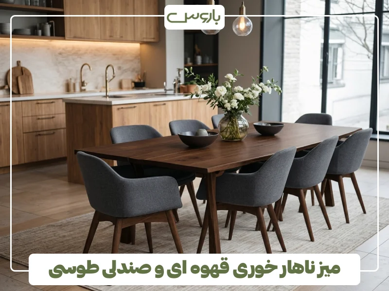 میز ناهار خوری قهوه ای و صندلی طوسی میز ناهار خوری قهوه ای و صندلی طوسی