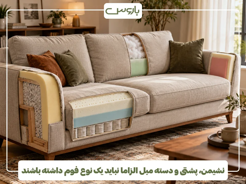 نشیمن، پشتی و دسته مبل الزاما نباید یک نوع فوم داشته باشند